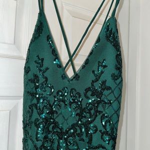 Blonde Nites Sequinned Mesh Cross-back gown